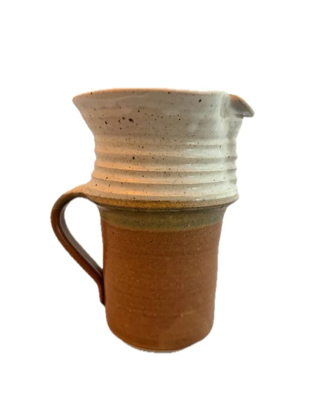 Linda Sharpless Hand Made Rust Brown Cream Stoneware Pitcher Studio Pottery Vase